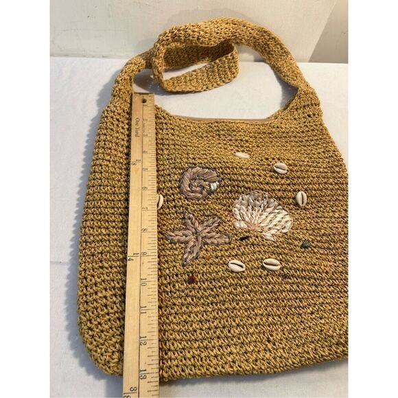 Natural Beach shoulder tote woven bag Seashells zipper 13" - Picture 6 of 7